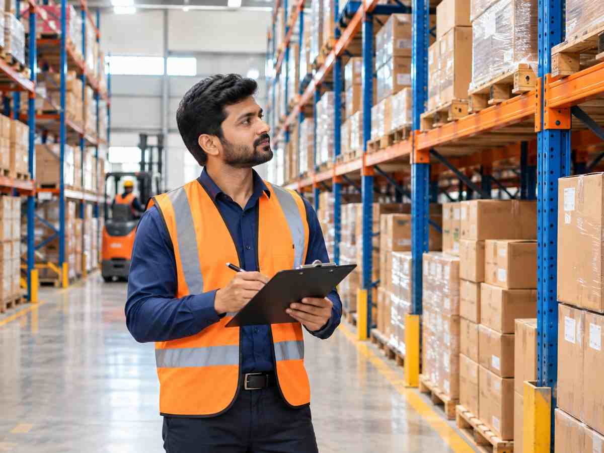 Wholesale warehouse with stacked goods ready for bulk supply